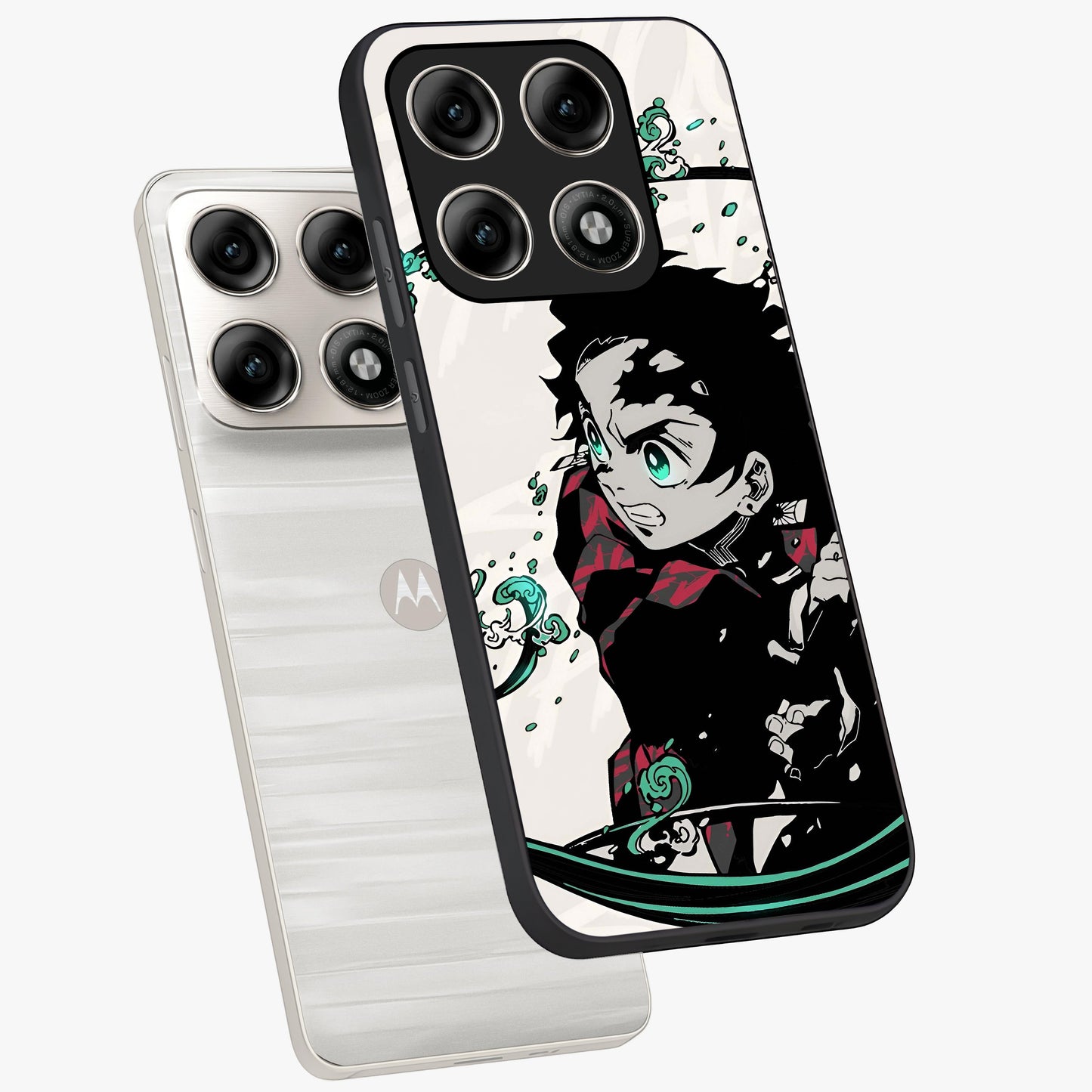 Demon Slayer Glass Case displayed in angled mockup highlighting dramatic anime character design with action aesthetic.