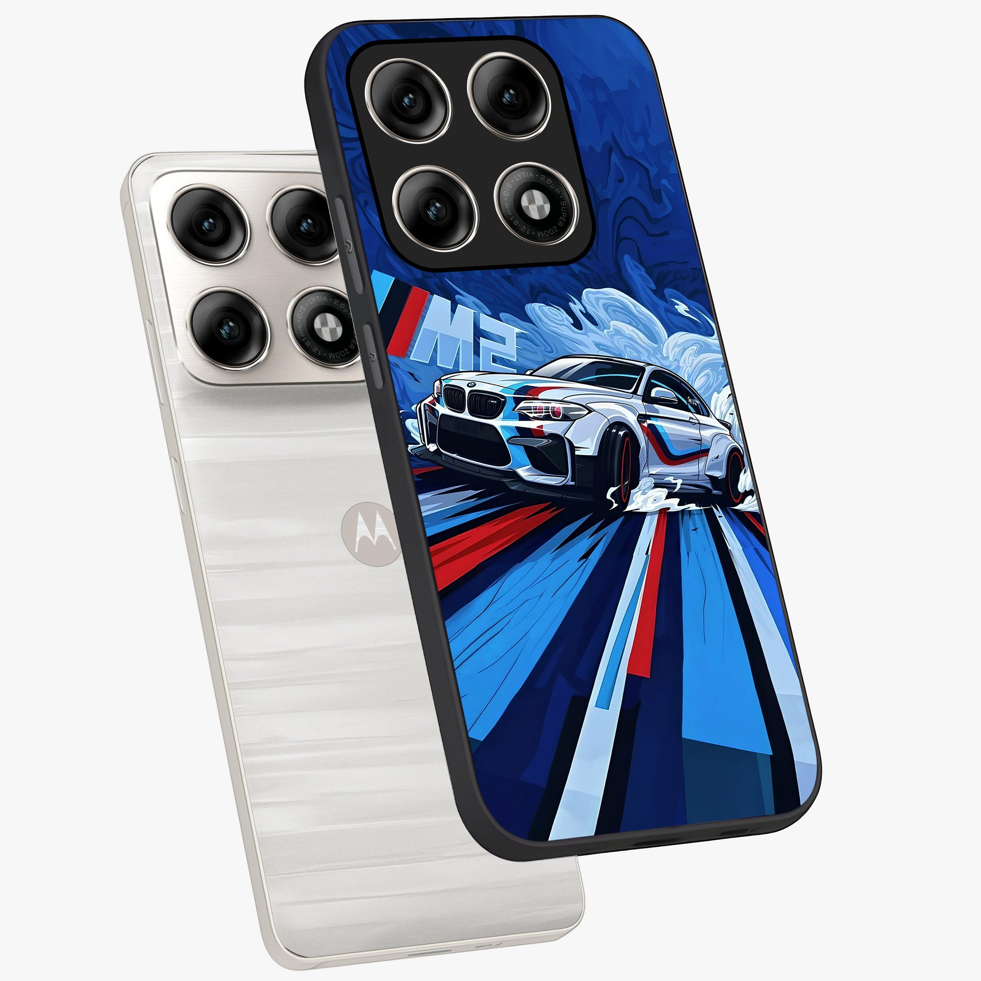 Drift Power Rush Glass Case displayed in angled mockup highlighting powerful drift car design with sporty aesthetic style.