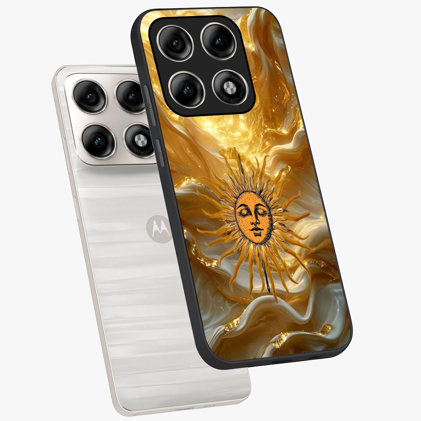 Eternal Golden Glow Glass Case displayed in angled mockup highlighting glowing golden aesthetic design with elegant style.