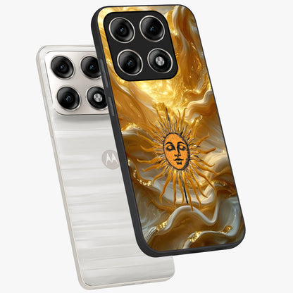 Eternal Golden Glow Glass Case displayed in angled mockup highlighting glowing golden aesthetic design with elegant style.
