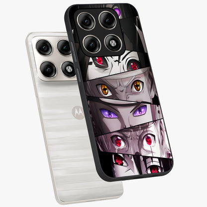Eyes of Destiny Glass Case displayed in angled mockup highlighting bold eye illustration with mystical aesthetic style.
