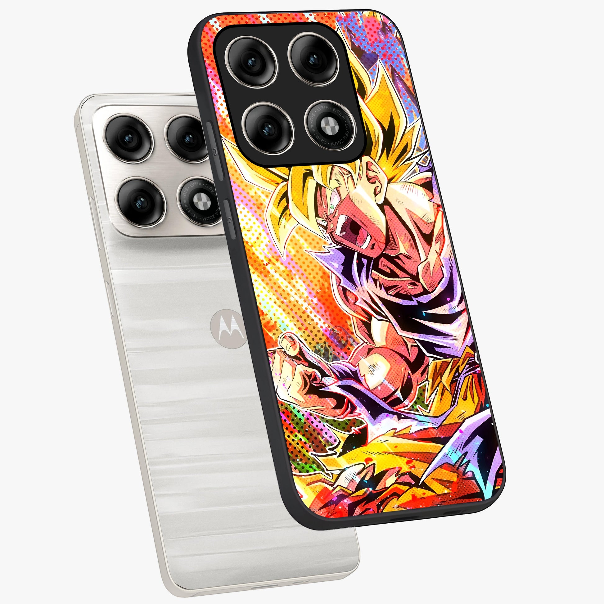 Firing Goku Glass Case displayed in angled mockup highlighting dynamic anime character design with action aesthetic.
