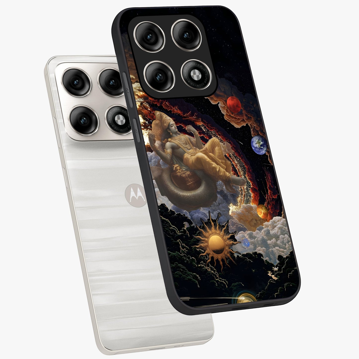 Galactic Divine God Glass Case displayed in angled mockup highlighting powerful celestial deity illustration with galactic aesthetic.