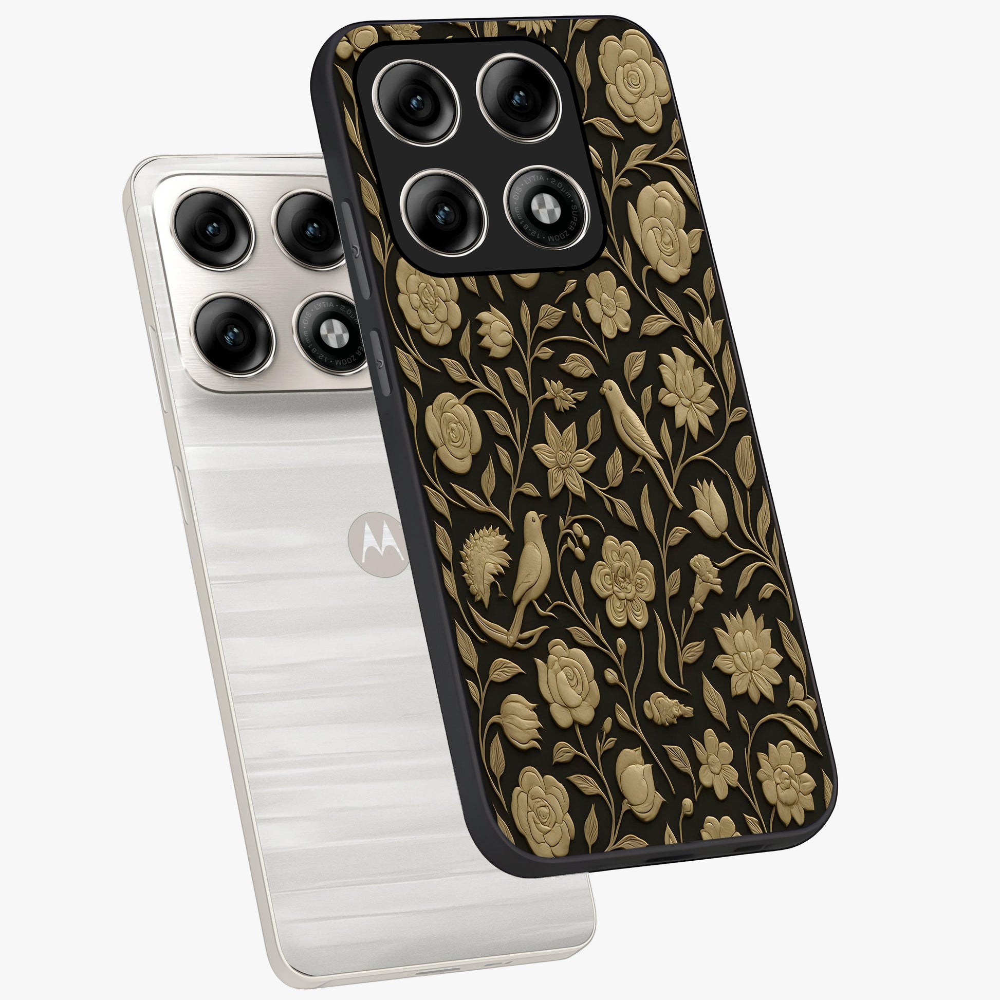 Golden Evil Eye Mandala Glass Case displayed in angled mockup highlighting protective evil eye symbol with golden mandala design.