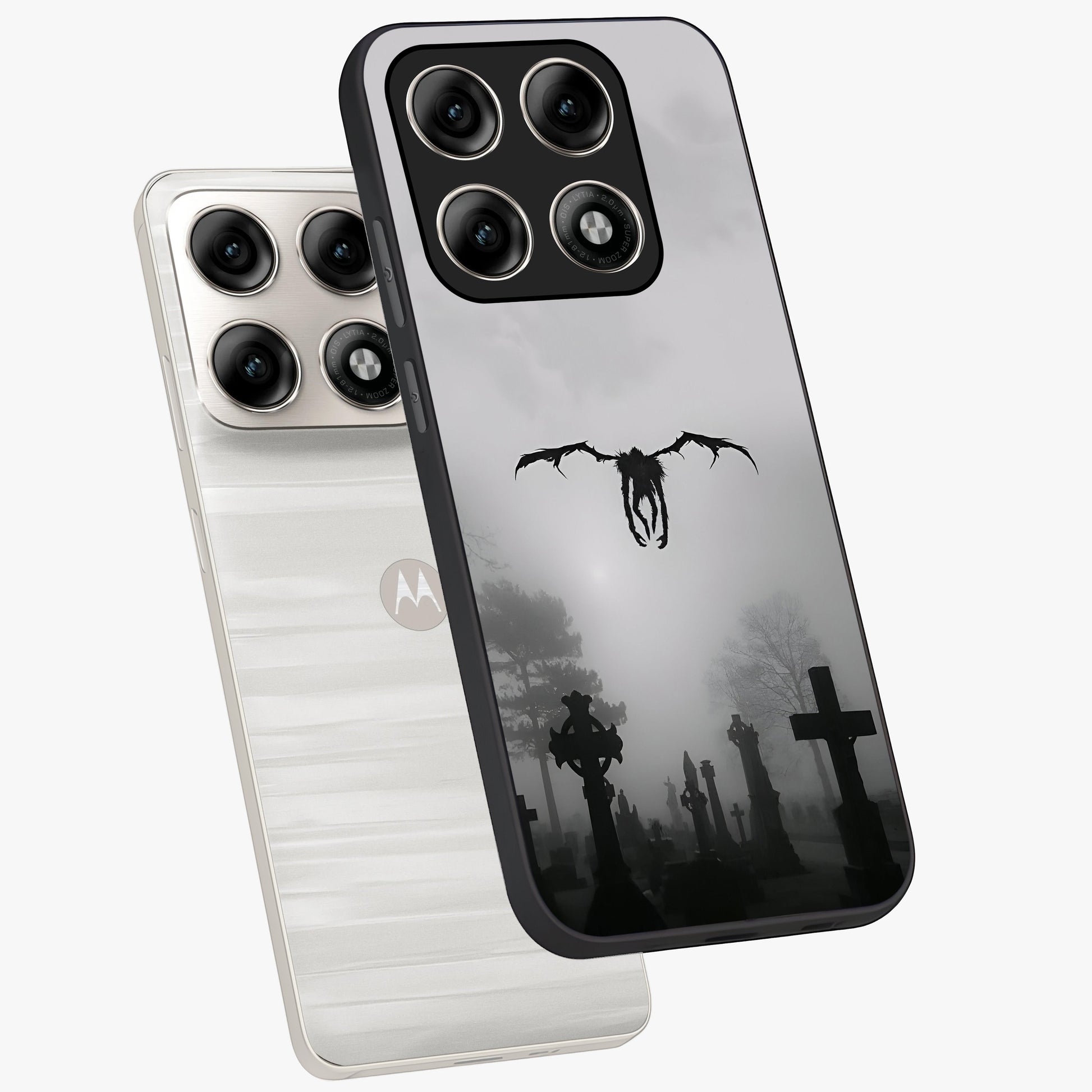 Graveyard Shadow Descent Glass Case displayed in angled mockup highlighting eerie shadow illustration with gothic aesthetic.