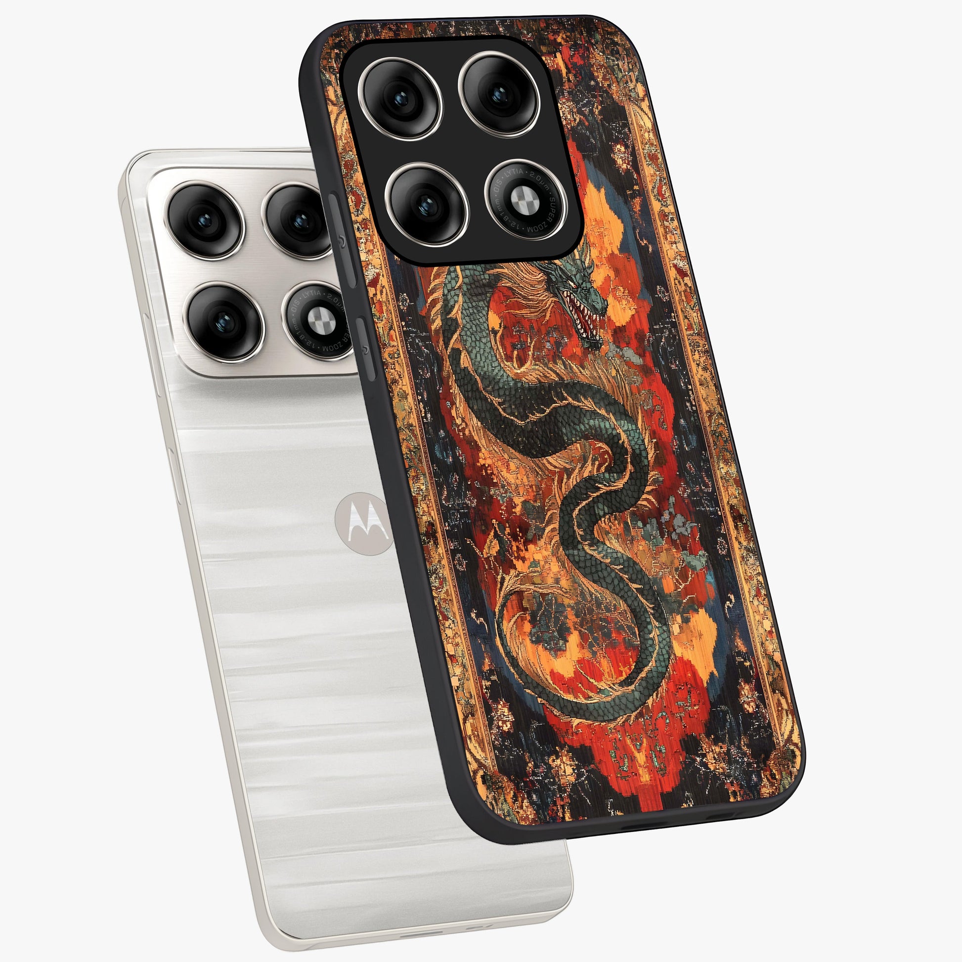 Inferno Dragon Soul Glass Case displayed in angled mockup highlighting powerful dragon illustration with inferno aesthetic.