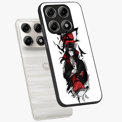 Itachi Limited Edition Naruto Anime Glass Case displayed in angled mockup highlighting dramatic anime illustration with bold action aesthetic.