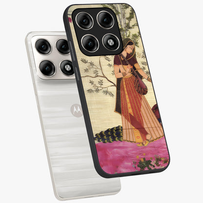 Lady With Veena Art Glass Case displayed in angled mockup highlighting graceful musical illustration with cultural artistic aesthetic.
