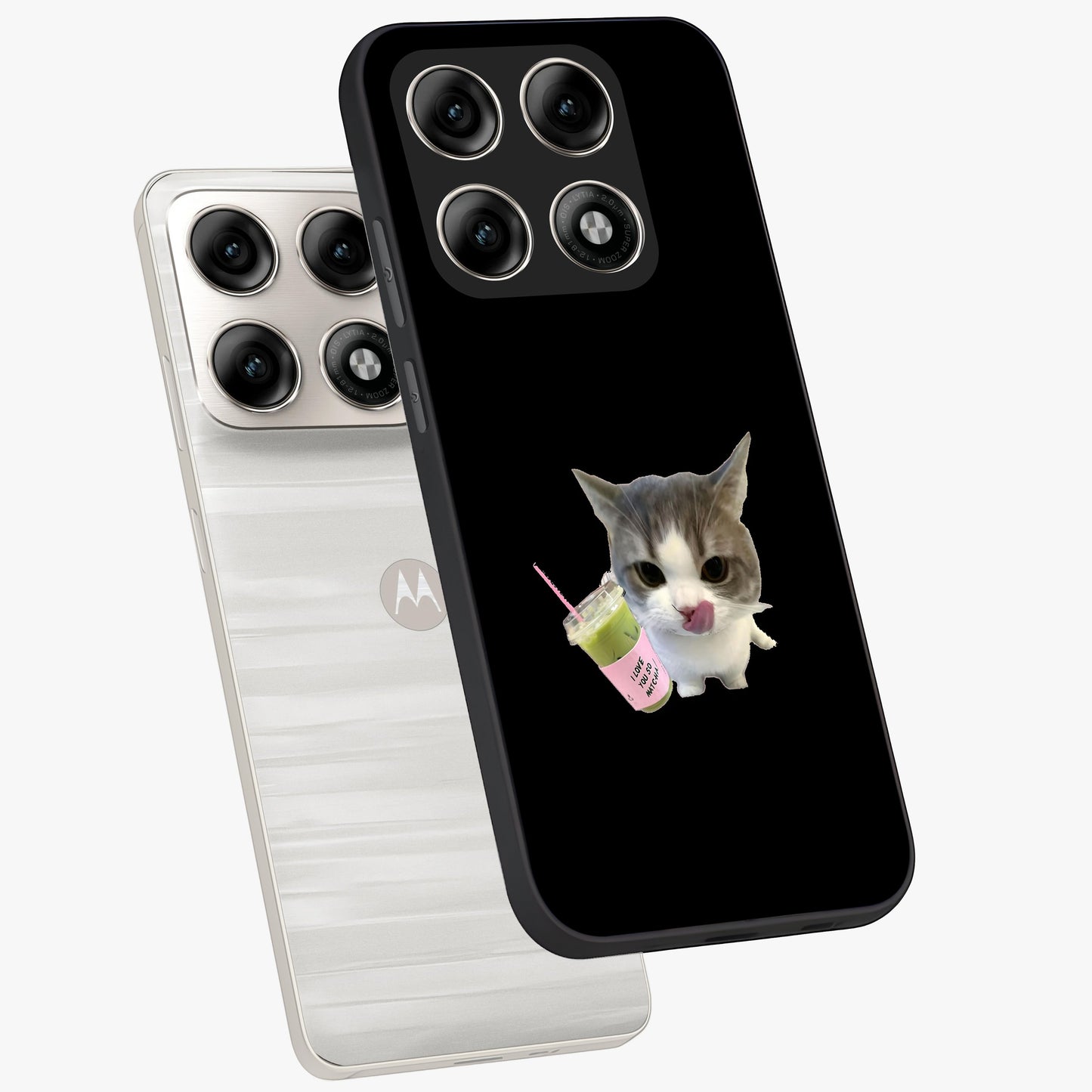 Matcha Cat Style Glass Case displayed in angled mockup highlighting playful feline design with pastel matcha aesthetic.