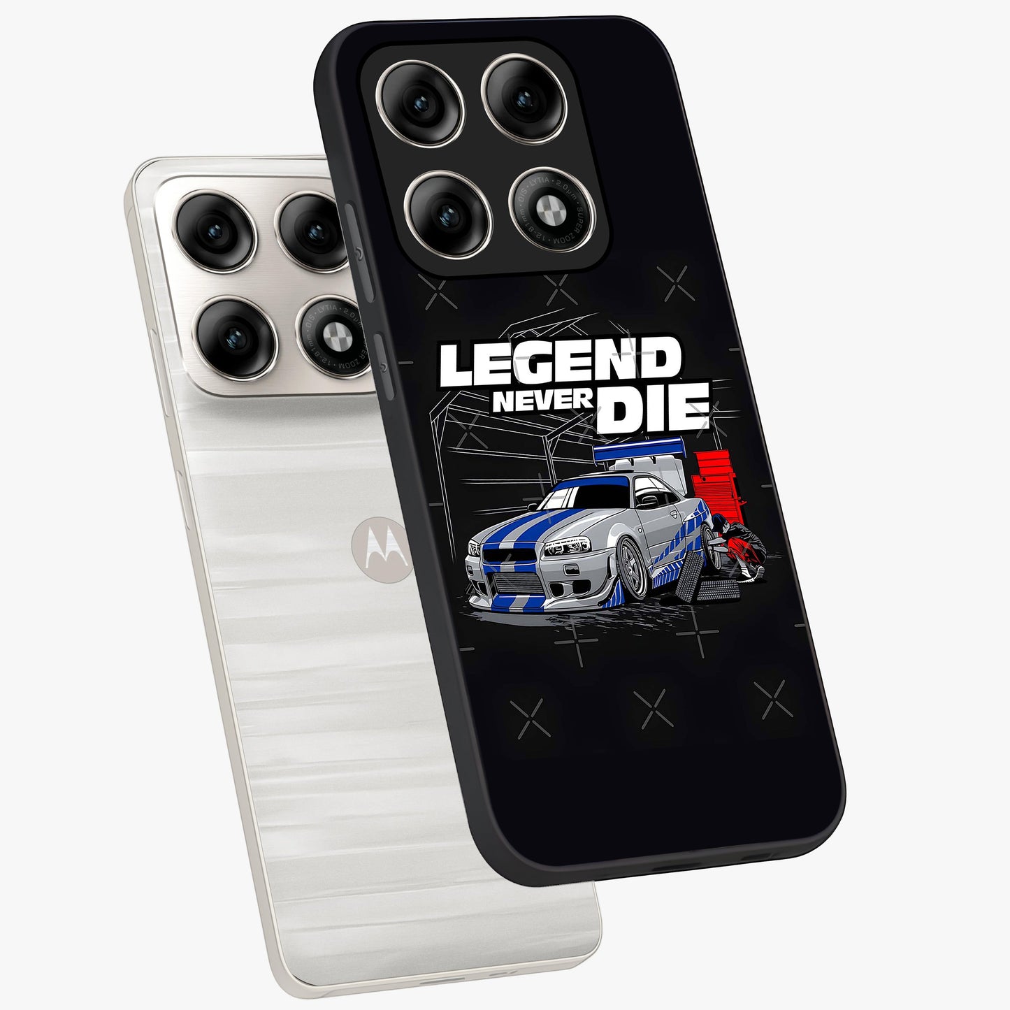Midnight Racing Legacy Glass Case displayed in angled mockup highlighting dynamic automotive design with bold midnight aesthetic.