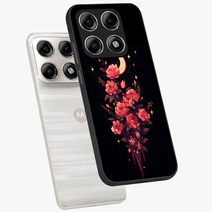 Moonlit Floral Elegance Glass Case displayed in angled mockup highlighting graceful flower design with soft moonlight aesthetic.