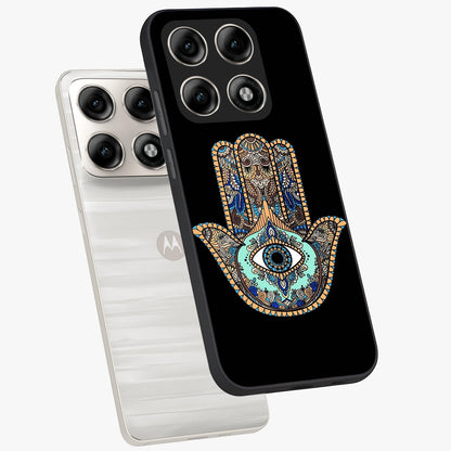 Mystic Hamsa Eye Glass Case displayed in angled mockup highlighting spiritual hamsa symbol with mystical aesthetic style.