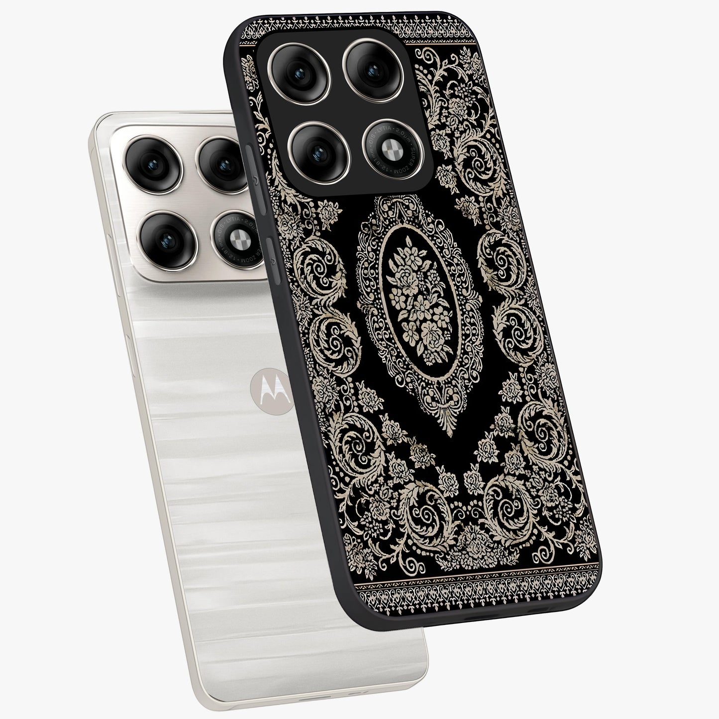 Noir Bloom Elegance Glass Case displayed in angled mockup highlighting refined flower design with stylish noir aesthetic.