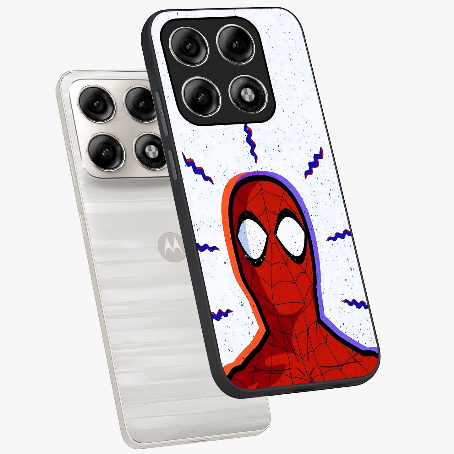 Omg Spiderman Glass Case displayed in angled mockup highlighting dynamic hero illustration with action comic aesthetic.