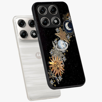 Pearls Universe Object Glass Case displayed in angled mockup highlighting celestial pearl design with dreamy aesthetic.