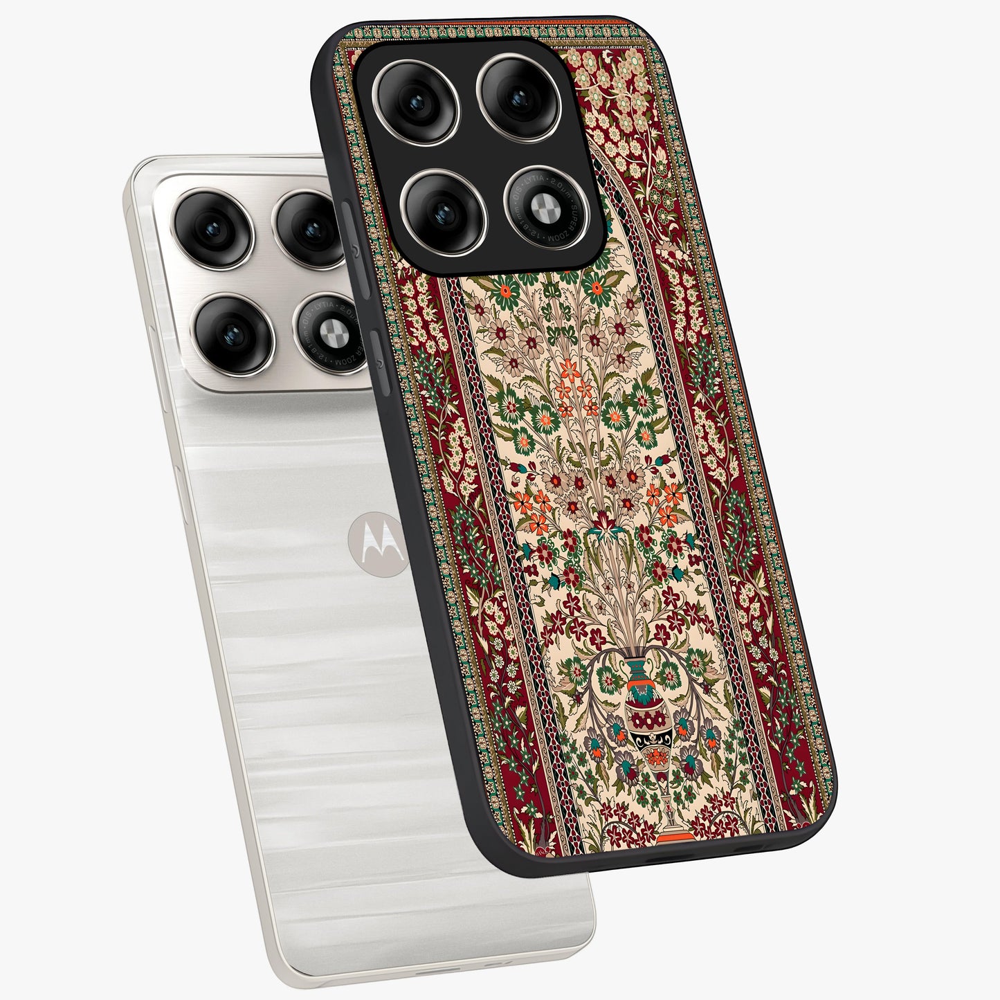 Persian Inspired Glass Case displayed in angled mockup highlighting intricate traditional design with elegant cultural aesthetic.