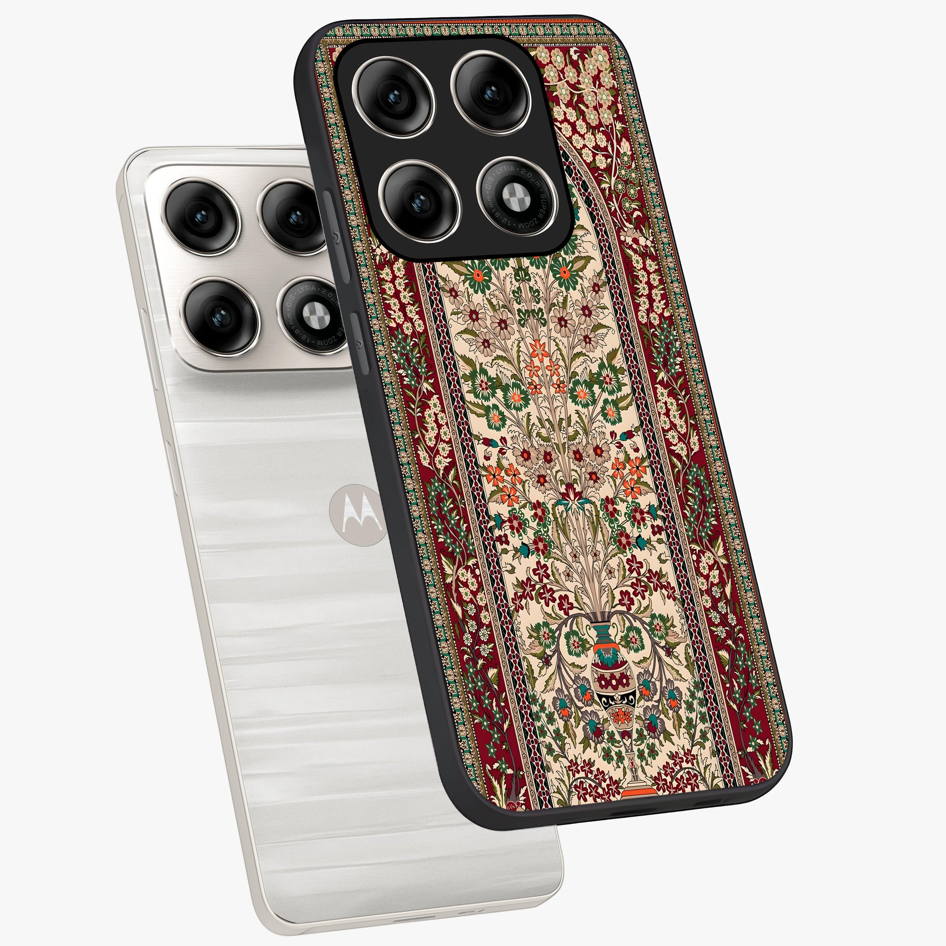 Persian Inspired Glass Case displayed in angled mockup highlighting intricate traditional design with elegant cultural aesthetic.