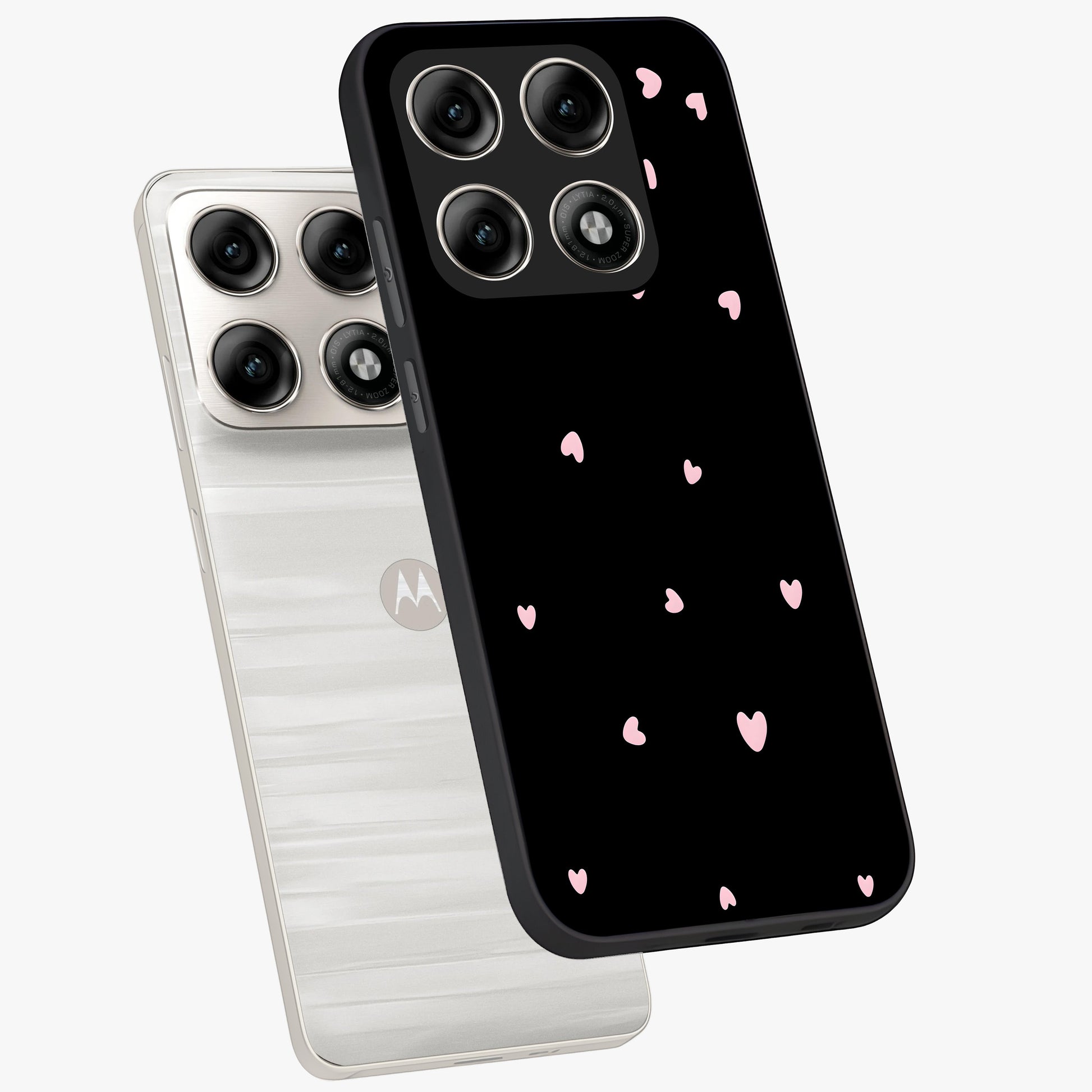 Pink Love Drops Glass Case displayed in angled mockup highlighting cute love drop design with vibrant pink aesthetic.