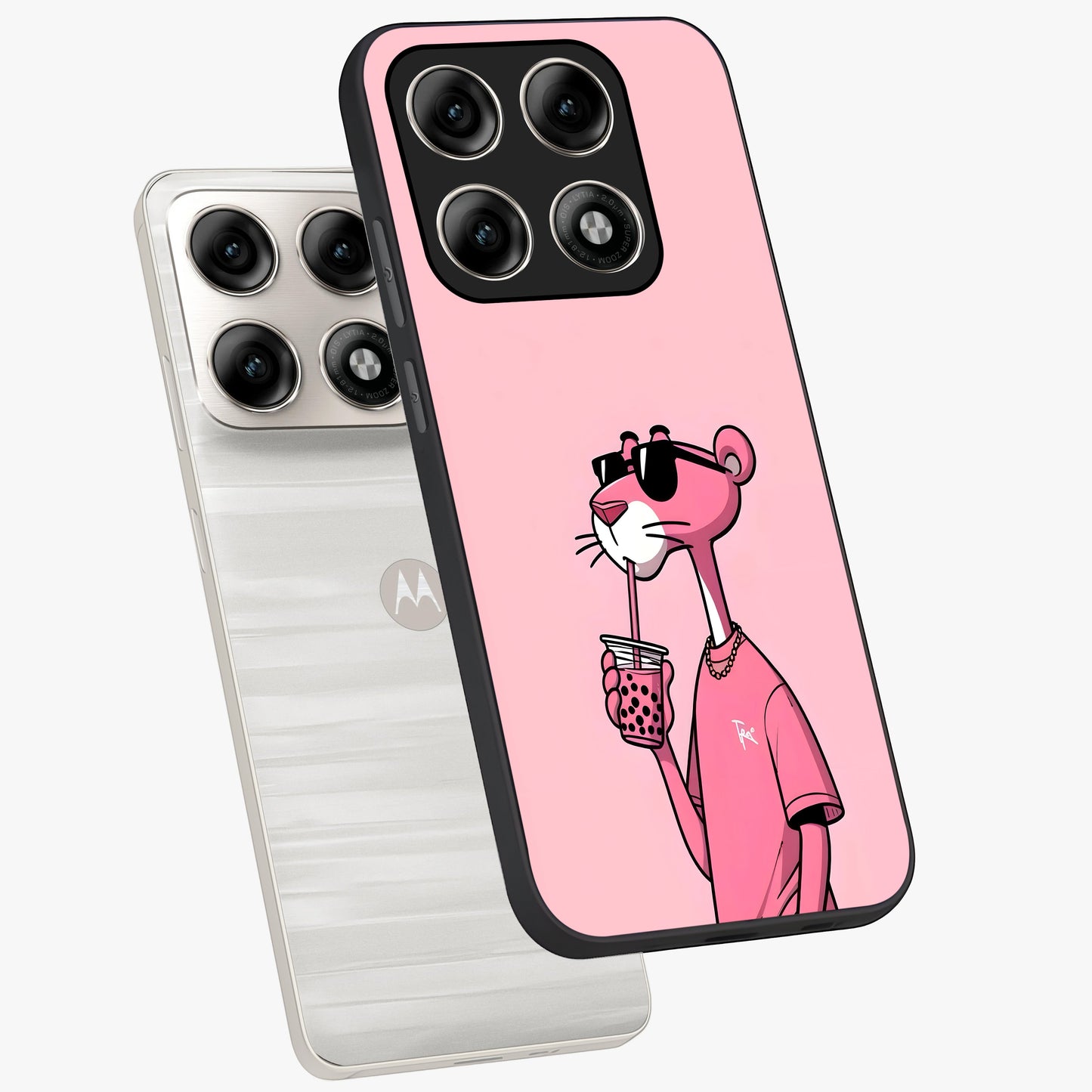 Pink Panther Glass Case displayed in angled mockup highlighting playful cartoon character design with vibrant pink aesthetic.