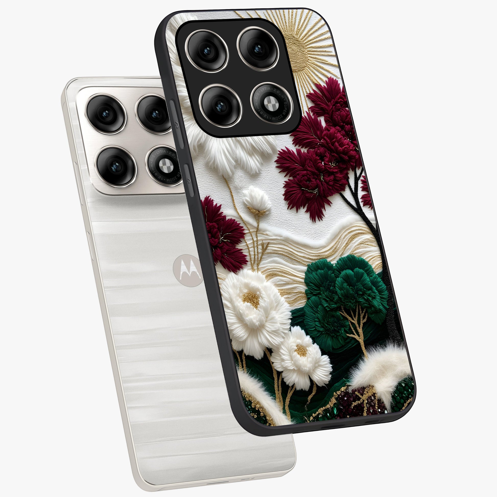 Radiant Bloom Elegance Glass Case displayed in angled mockup highlighting graceful floral design with radiant aesthetic style.