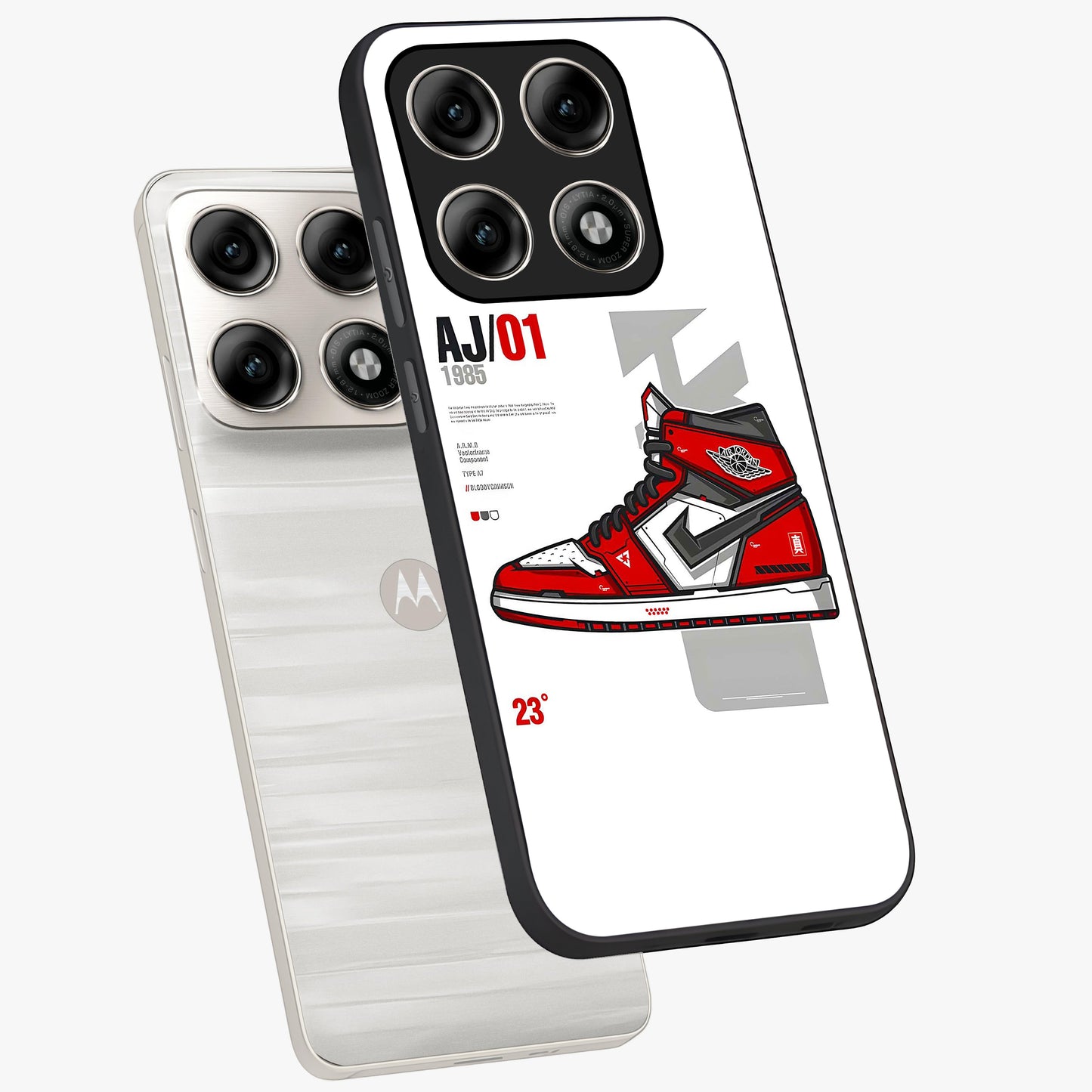 Retro Sneaker Blueprint Glass Case displayed in angled mockup highlighting detailed shoe design with sporty retro aesthetic.