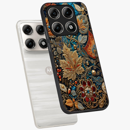 Royal Jewel Garden Glass Case displayed in angled mockup highlighting vibrant jewel inspired floral design with elegant aesthetic.