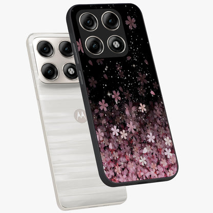 Small Starry Flowers Glass Case displayed in angled mockup highlighting tiny flower pattern with celestial aesthetic style.