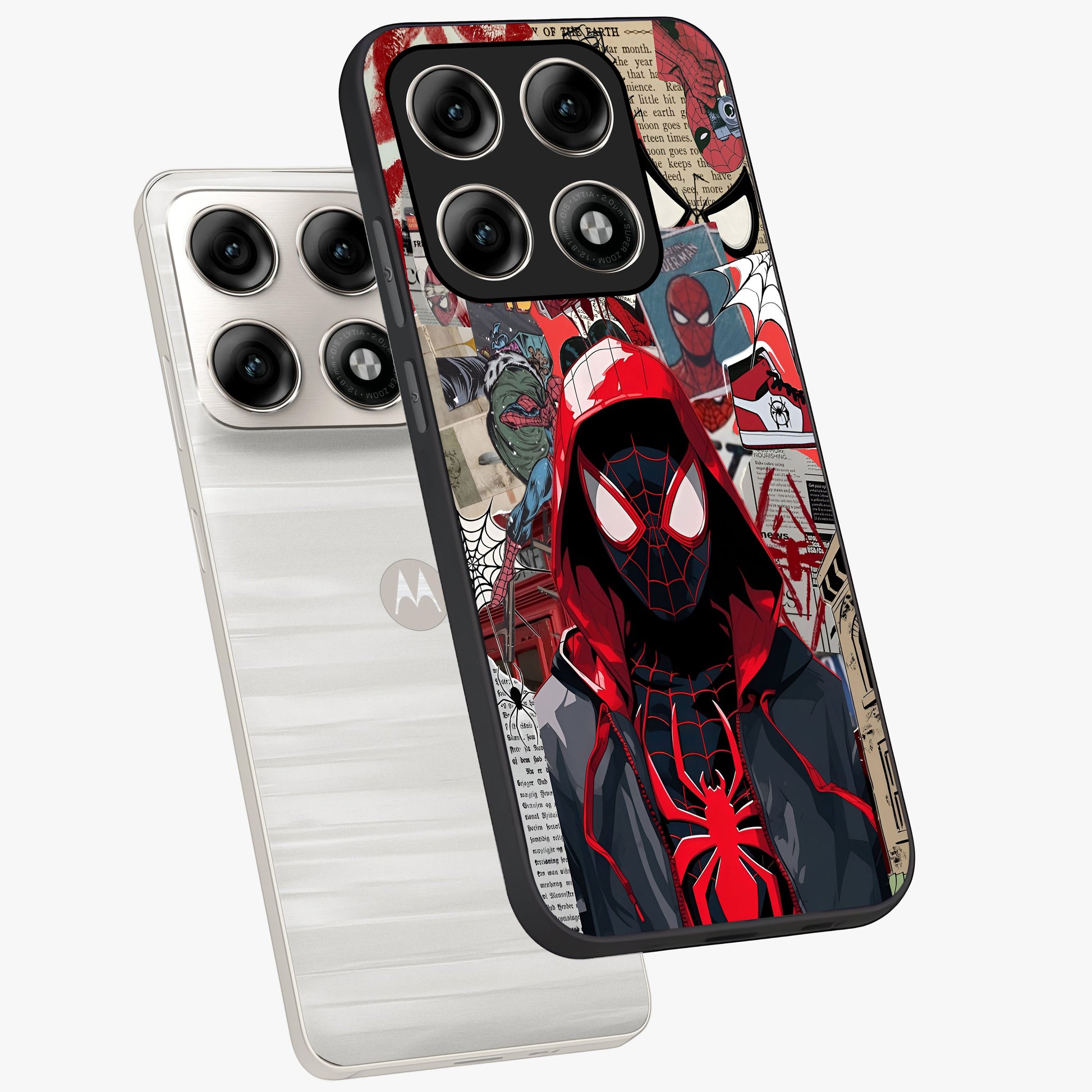 Spider Collage Street Glass Case displayed in angled mockup highlighting dynamic street style collage design with comic aesthetic.