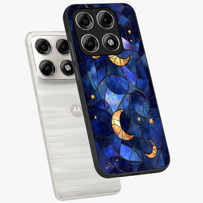 Starlit Sky Tapestry Glass Case displayed in angled mockup highlighting celestial night pattern with artistic aesthetic style.