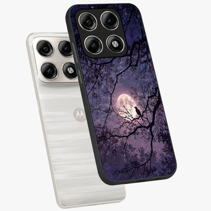 Whispering Moon Silence Glass Case displayed in angled mockup highlighting calm lunar design with dreamy night aesthetic.