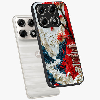 Whispers Of Sakura Waves Glass Case displayed in angled mockup highlighting flowing sakura design with soft floral aesthetic.