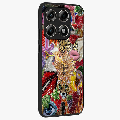 Beaded Fashion Jungle Glass Case upright view showcasing tropical jungle aesthetic with decorative bead elements.