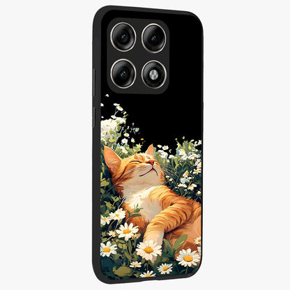 Blissful Bloom Cat Glass Case upright view showcasing charming cat design surrounded by blooming floral elements.