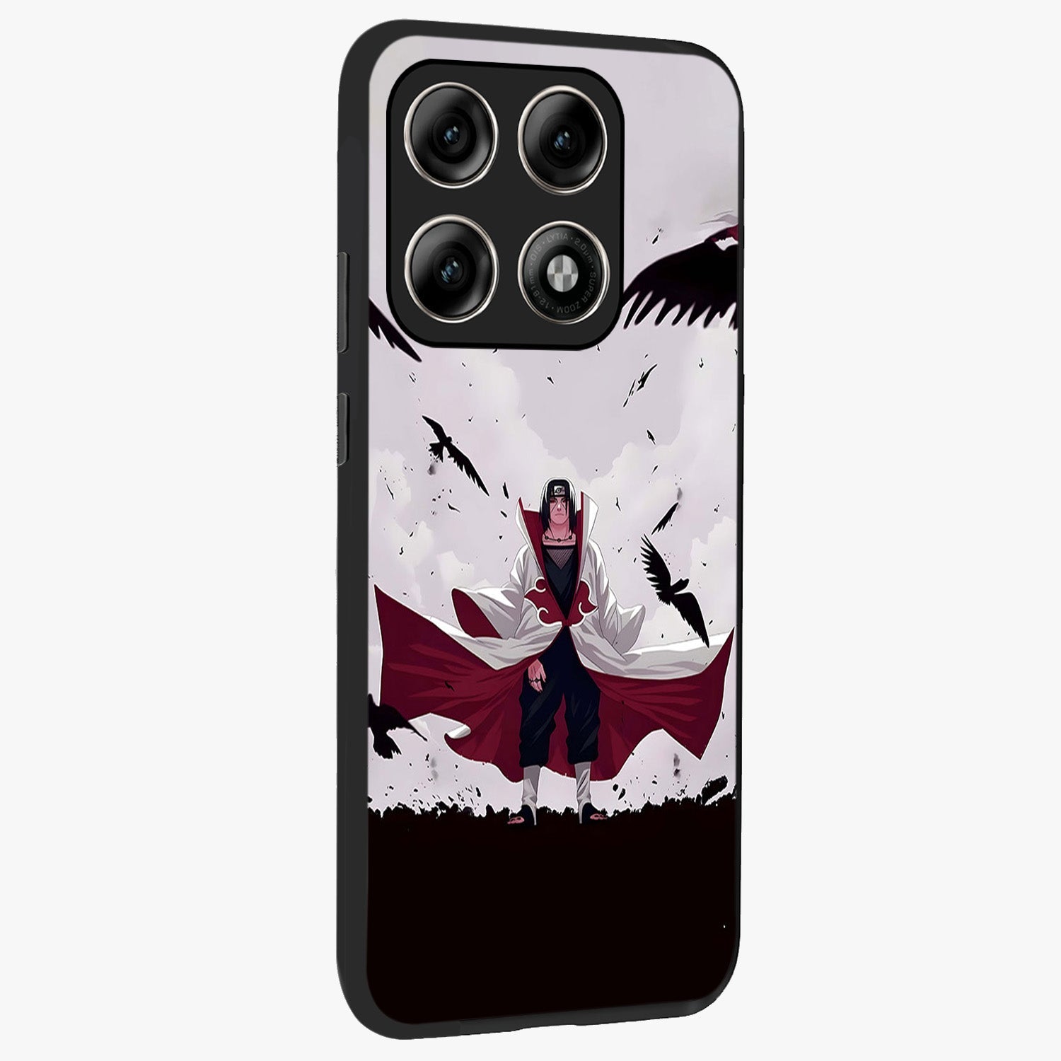 Crimson Crow Ascension Glass Case upright view showcasing dramatic crow artwork with bold gothic theme.