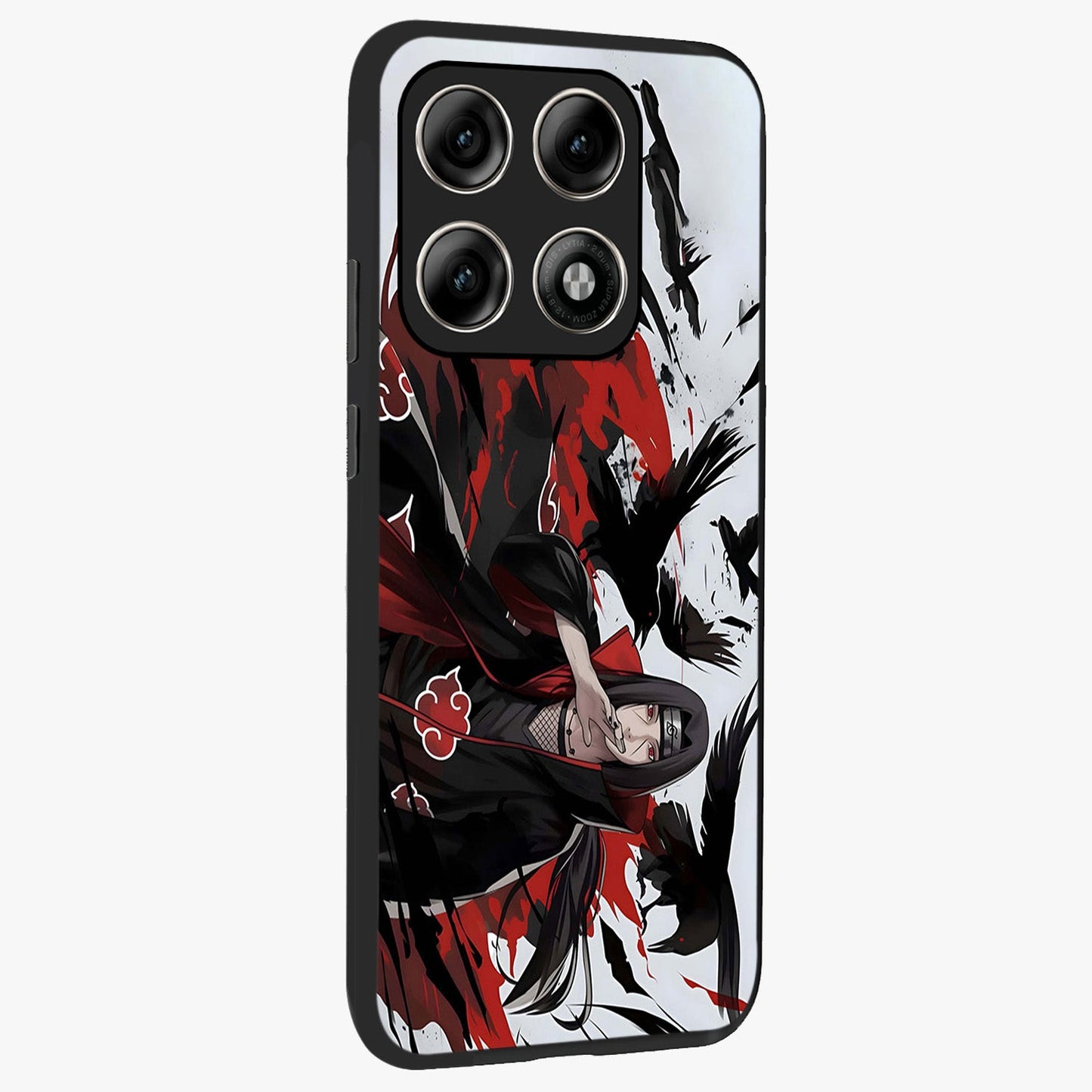 Crimson Crow Illusion Glass Case upright view showcasing striking crow illusion artwork with intense crimson theme.