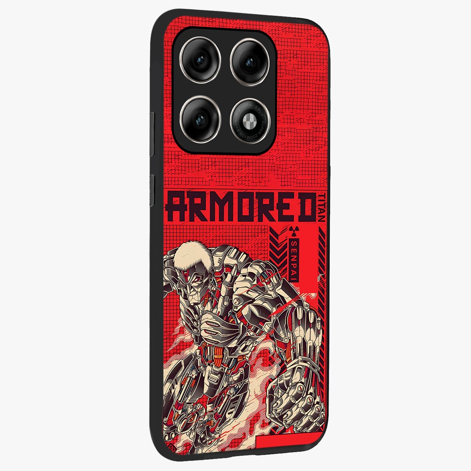 Crimson Mecha Titan Glass Case upright view showcasing dynamic robotic titan design with sci-fi inspired theme.