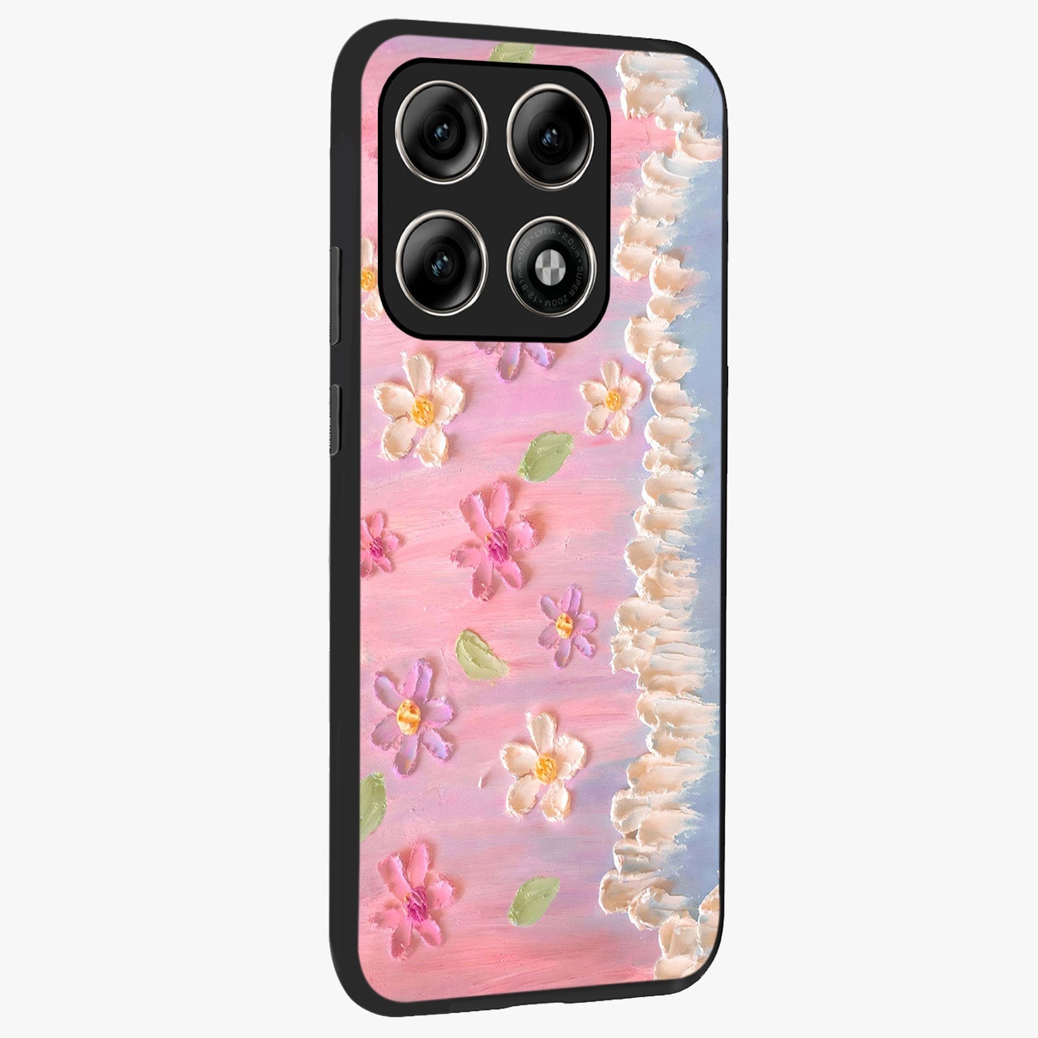 Dreamy Painted Garden Glass Case upright view showcasing vibrant floral garden artwork with artistic nature theme.