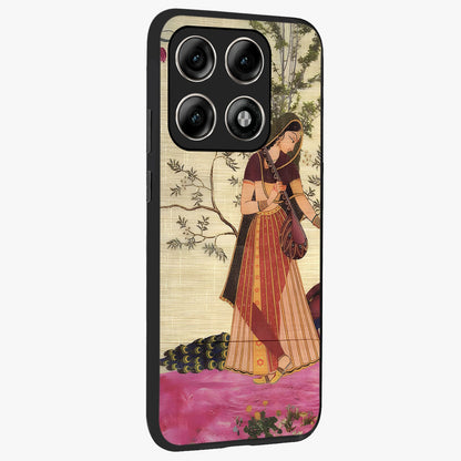 Lady With Veena Art Glass Case upright view showcasing classical veena artwork with traditional artistic theme.