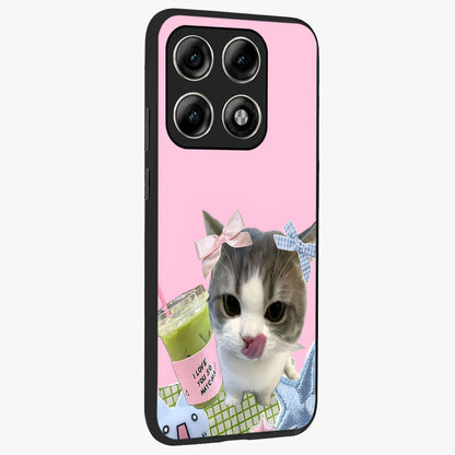 Love Matcha Cat Glass Case upright view showcasing adorable cat artwork with charming matcha themed design.
