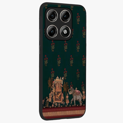 Macmerise Glass Case upright view showcasing bold artistic artwork with contemporary design theme.