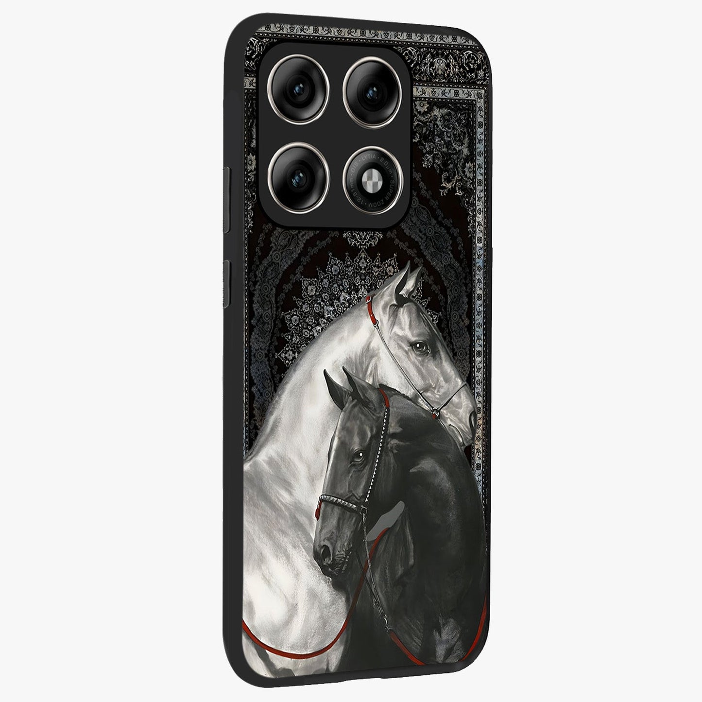 Majestic Ride Legacy Glass Case upright view showcasing dynamic ride inspired artwork with modern automotive theme.