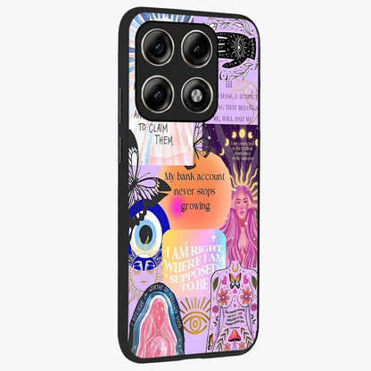 Manifestation Collage Glass Case upright view showcasing artistic manifestation themed artwork with creative style.