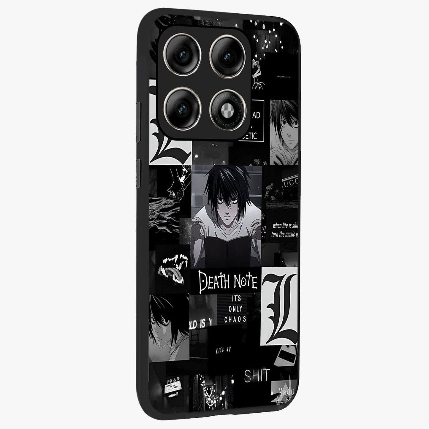 Midnight Chaos Mind Glass Case upright view showcasing expressive abstract artwork with bold dark theme.