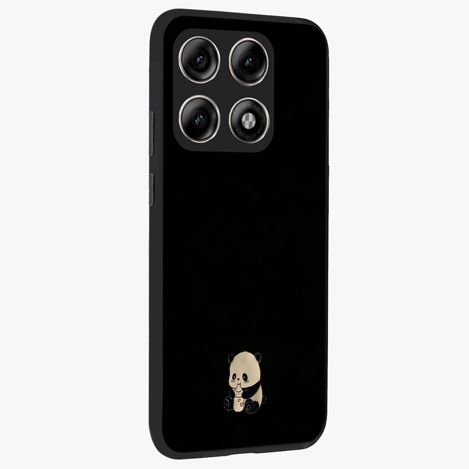Midnight Panda Love Glass Case upright view showcasing charming panda artwork with playful romantic theme.