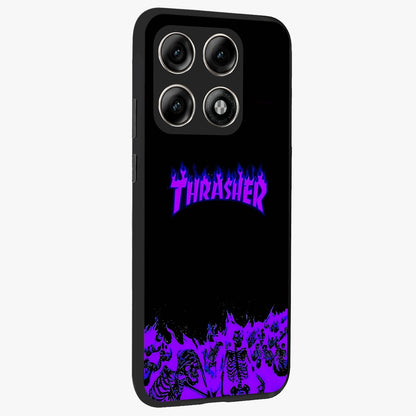 Neon Flame Riot Glass Case upright view showcasing dynamic flame artwork with energetic neon theme.
