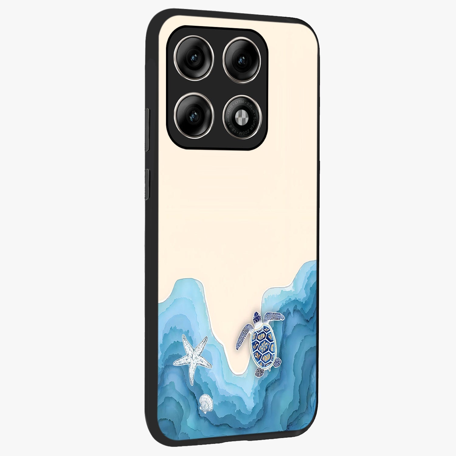 Ocean Drift Turtle Glass Case upright view showcasing calm underwater turtle artwork with nature inspired theme.