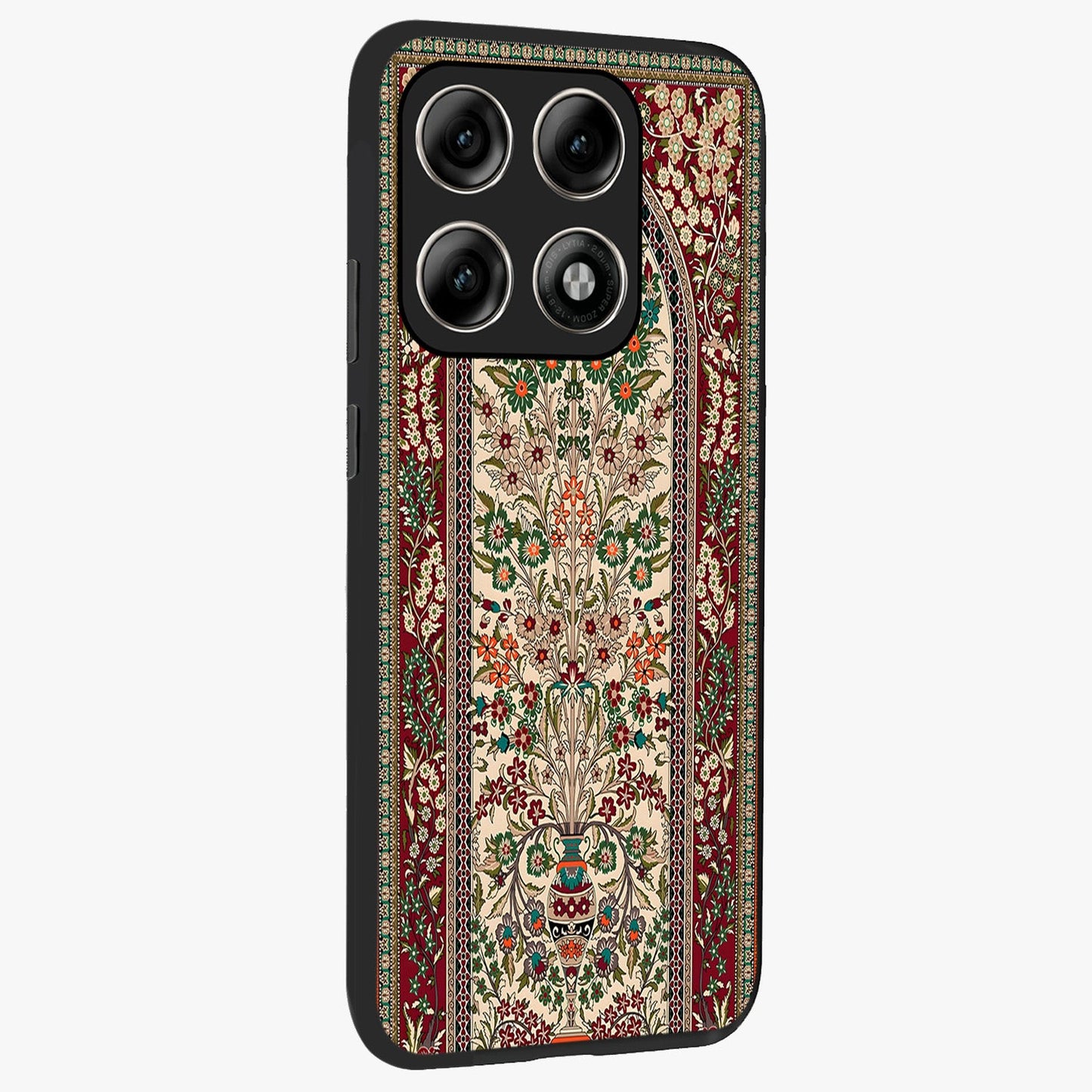 Persian Inspired Glass Case upright view showcasing decorative Persian artwork with rich heritage theme.