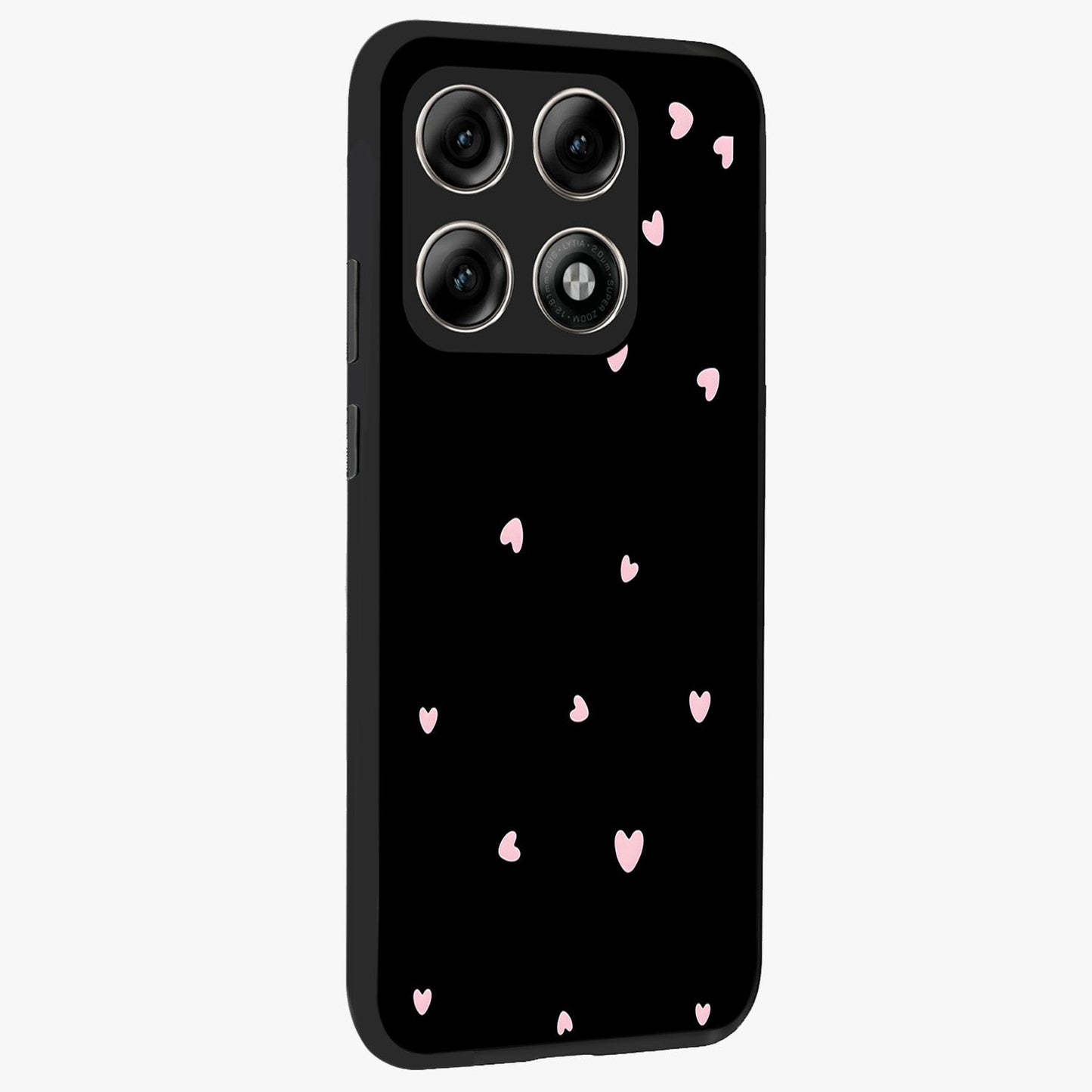 Pink Love Drops Glass Case upright view showcasing charming heart drop artwork with romantic playful theme.