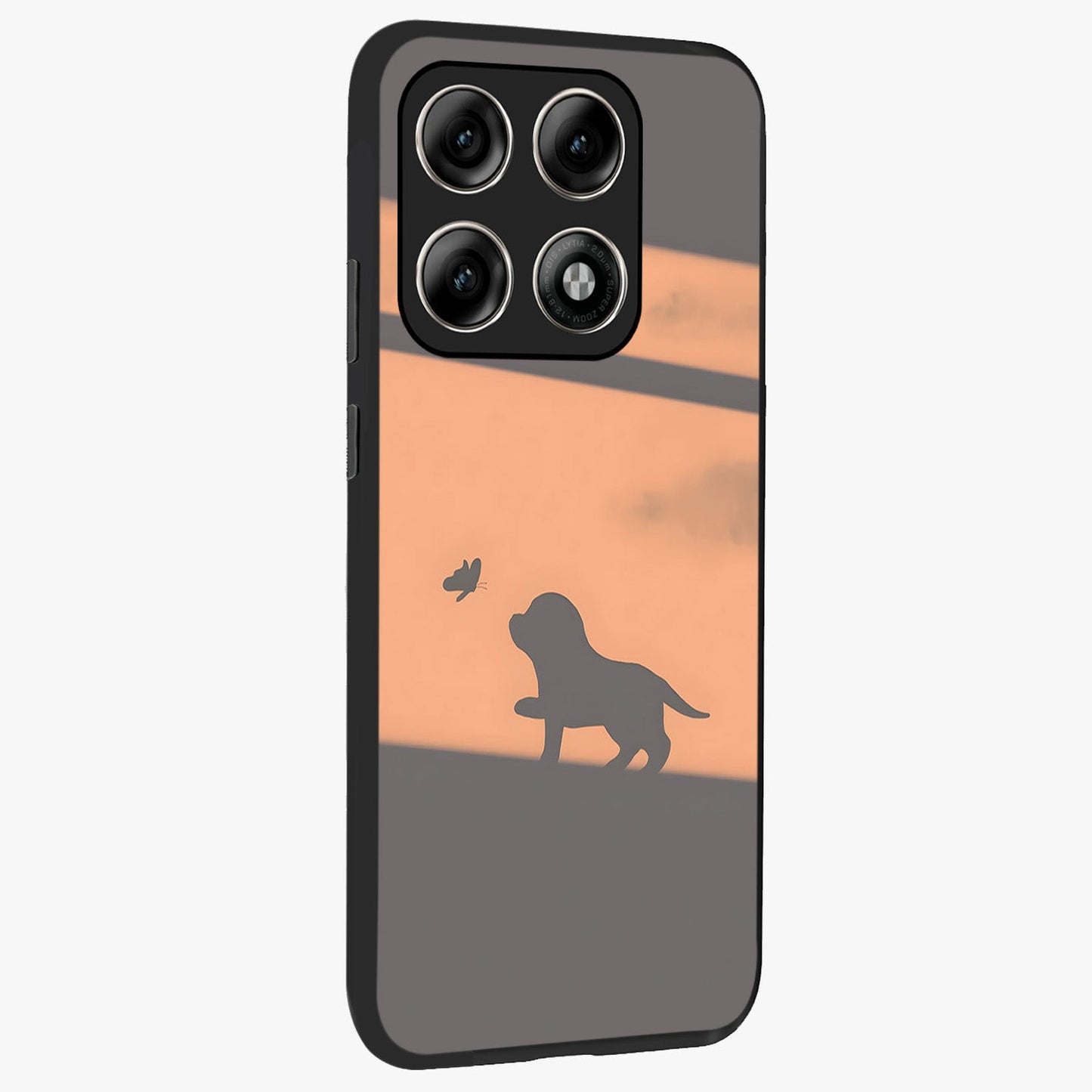 Puppy Shadow Art Glass Case upright view showcasing charming puppy artwork with creative silhouette theme.