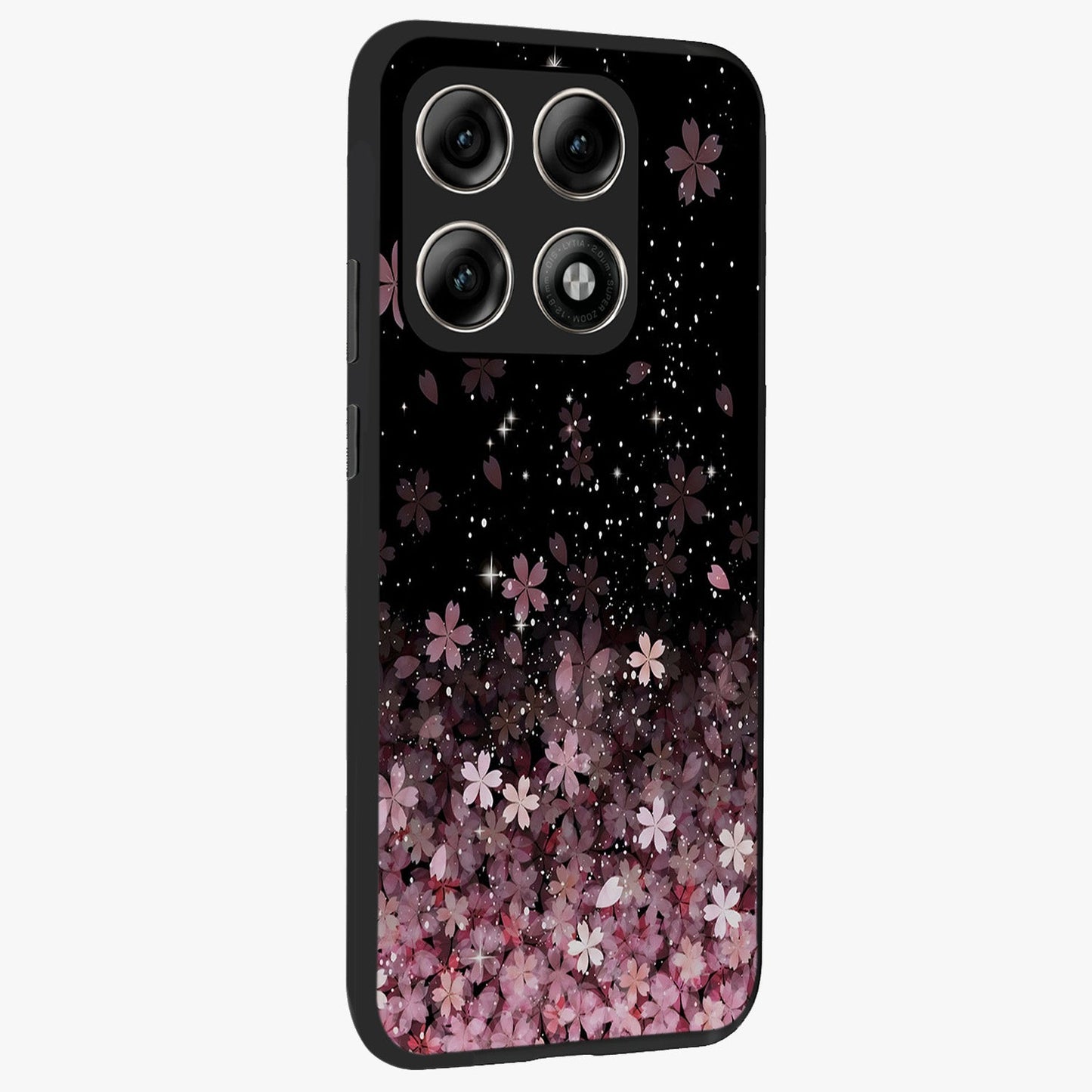 Small Starry Flowers Glass Case upright view showcasing charming floral artwork with dreamy starry theme.